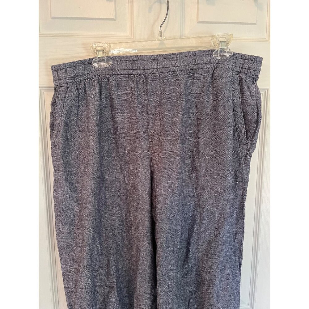Old Navy Wide Leg Pants Blue Gray Casual Pull On Linen Pants Elastic Large - Picture 2 of 9